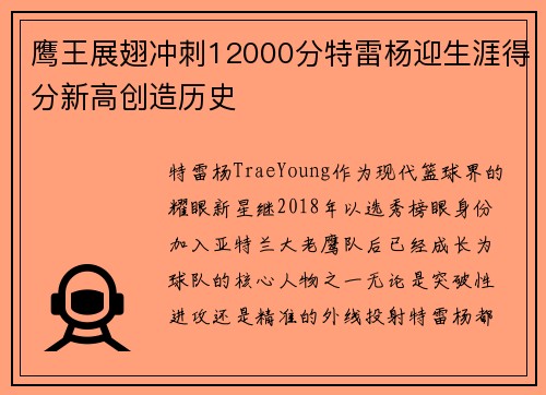鹰王展翅冲刺12000分特雷杨迎生涯得分新高创造历史