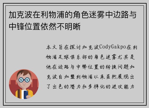加克波在利物浦的角色迷雾中边路与中锋位置依然不明晰